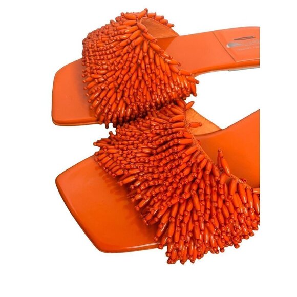 Free People JEFFREY CAMPBELL Orange Beaded Salsa Slip On Sandals Size 7 NEW Flat - Picture 2 of 5